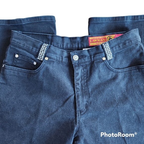 Women's Lawman Western Black Denim Jeans, Rhinestones & Studs Trim Slim Fit 9 - Picture 10 of 10